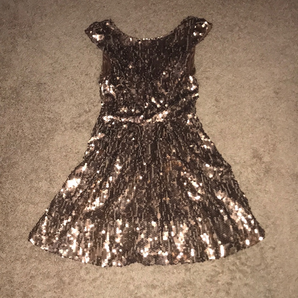 Bebe gold sequin fit and flare dress Sz s